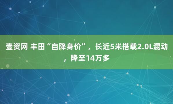 壹资网 丰田“自降身价”，长近5米搭载2.0L混动，降至14万多